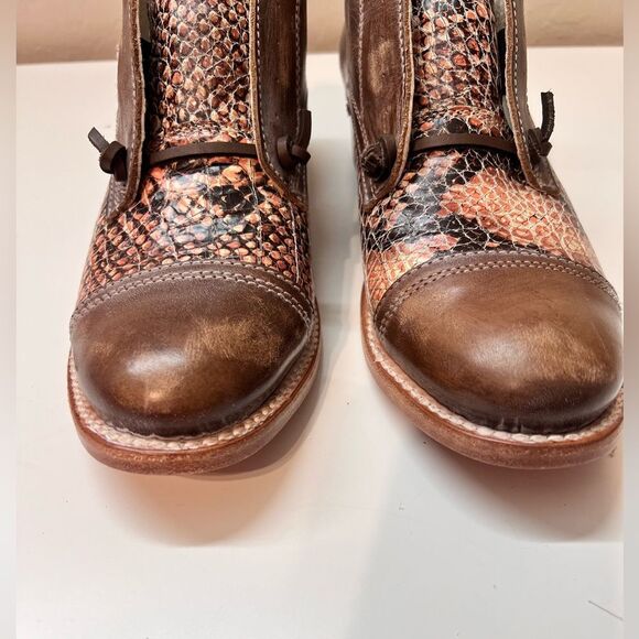 🐒 FREEBIRD Steven Mabel Brown snake Leather Distressed Slip On Oxford Shoes Sz 9 - Picture 6 of 13